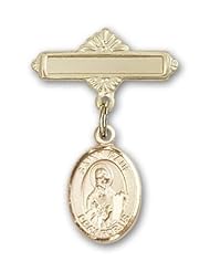 14K Gold Baby Badge with St. Paul the Apostle Charm and Polished Badge Pin