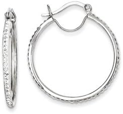 Gold and Watches Sterling Silver White Swarovski Crystal Hoop Earrings