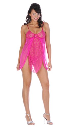 2 PC. Fairy cut floral lace babydoll with satin bow accent, and matching thong.
