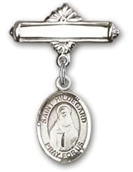 Sterling Silver Baby Badge with St. Hildegard Von Bingen Charm and Polished Badge Pin