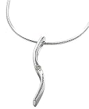 White Ice - Sterling Silver Stylish Twisted Bar with Centered Diamond Pendant and 18 Necklace