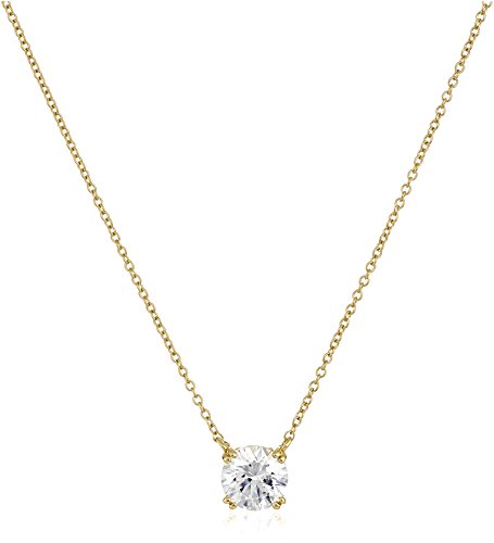 Platinum or Gold-Plated Sterling Silver Swarovski Zirconia Round Solitaire Pendant Necklace