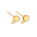 2 14K Yellow Gold Earrings Ball Studs Loop Ring 5mm