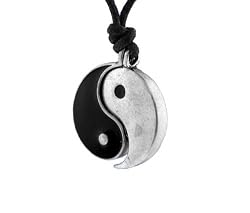 Friendship Pewter Ying Yang Pendant on Black Slider Cord