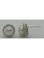 STERLING SILVER 7MM PEARL WITH PAVE CZ