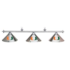 Miami Hurricanes 3pc CHROME POOL TABLE LIGHT LAMP W  SHADES