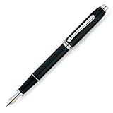 Cross Townsend Black Lacquer/Rhodium Plated Fountain Pen with 18 Karat Gold/Rhodium Plated Nib - Medium (AT0046-4MD)