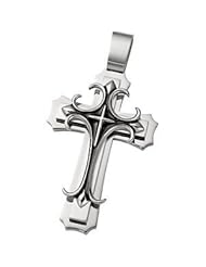Joyas Alternativas™ Stainless Steel Cross Pendant Antiqued with Black Enamel