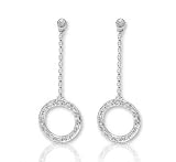 14k White Gold Circle Diamond Drop Earrings