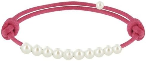 Les Poulettes Jewels - Cultured Freshwater Pearl Bracelet - Number 10 - White Pearls 4-5 mm on Waxed Cord - Fuchsia Color