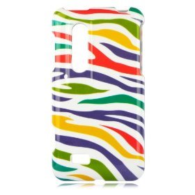 LG Thrill 4G Optimus 3D Rainbow Zebra - AT&T -- Case -- Yellow White Red Blue Phone Case (free ESD Shield Bag)