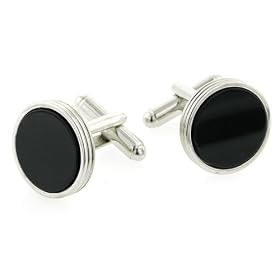 Concentric edged onyx cufflinks with presentation box. Made in the USA