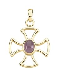 14K Yellow Gold Chalcedony Maltese Cross Pendant -- LIFETIME WARRANTY