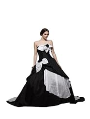 A-line Strapless Satin  Two-Toned Spring Fall Winter   Ball Gown  Dress with a Chapel Train  With a Bow(s)