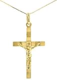 medium checkerboard gold crucifix cross (14K gold, with chain)