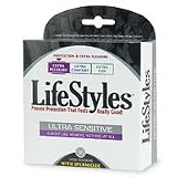 LifeStyles Extra Pleasure Brand 2046 Ultra Sensitive Condoms, with Spermicidal Lubricant, 36-Count Boxes (Pack of 2)