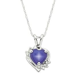 Created Blue Star Sapphire and Diamond Pendant by Reeds