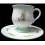 BEATRIX POTTER PETER RABBIT COLLECTOR GIFT TEA SERVICE, Features A Brand New Unused and in Mint Condition Colorful Peter Rabbit Beatrix Potter Character Art Illustrated Cup and Saucer with a Clip-on Display Stand, A unique 2 pc. Collectable Set
