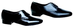 423 Men's Gibson Style Ballroom Shoe with a 1" Block Heel in Black Leather (Wide Fit)