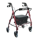 Drive Medical Junior Low Handle Rollator Walker with Padded Seat and Backrest, Red, Junior