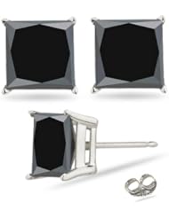 1/3 (0.30-0.35) Cts of 2.50-3.00 mm AAA Princess Black Diamond Stud Earrings in 18K White Gold