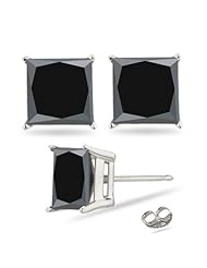 3/4 (0.71-0.80) Cts of 4.40-4.61 mm AAA Princess Black Diamond Stud Earrings in 14K White Gold-Screw Backs