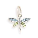Light Blue and Lime Green Epoxy Dragonfly Charm with Crystals