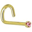 Solid 18KT Yellow Gold 1.5mm Genuine Pink Sapphire Left Nostril Screw- 20 Gauge