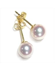 10mm AAA Quality Japanese Akoya cultured pearl earring studs set in 14K yellow gold