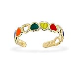 New 10k Gold Toe Ring Multi Color Hearts Toering