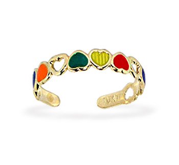 New 10k Gold Toe Ring Multi Color Hearts Toering
