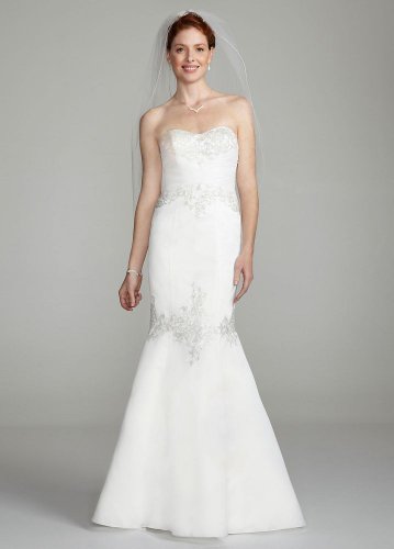 David's Bridal Satin Fit and Flare Wedding Dress with Beaded Lace Bodice... David's Bridal Satin Fit and Flare Wedding Dress with Beaded Lace Bodice...