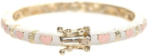 Gold Finish White Pink Enamel Hearts Bangle Bracelet