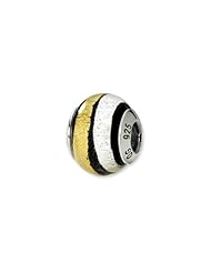 Silver, Gold and Black Striped, Murano Glass Charm for 3mm Bracelets