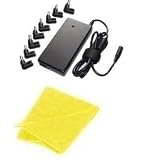 Laptop Replacement Universal Slim AC Power Adapter (includes Power Cord) for Toshiba, Sony, Acer, Asus, Samsung, Fujitsu, Dell, IBM, Lenovo, HP, Compaq, NEC, Gateway Laptop / Notebook / Computer ( 15-20V, 65-90W, 8 Connectors ) - Includes Soft Nonporous Microfiber Cleaning Cloth  for Sale