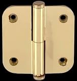 2 x 2 inch Left Lift-Off Round Door Hinge w/ finial - Bright Solid Brass