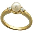 14Kt Yellow Gold Cultured White Pearl and Diamond Ring