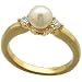 14Kt Yellow Gold Cultured White Pearl and Diamond Ring