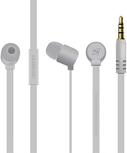 Honsenn,HS-P102,in-ear earphone,Silver,flat tangle free cable with in-line microphone,for listening to music and making phone calls,stereo sound for iPhone,iPad,smartphone and most audio device