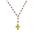 14K Coral & Pearl Rosary with Amber Cross - 17"