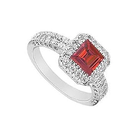 Ruby and Diamond Engagement Ring : 14K White Gold - 1.50 CT TGW by FineJewelryVault