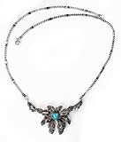 Sterling Silver Marcasite and Turquoise Flower Necklace