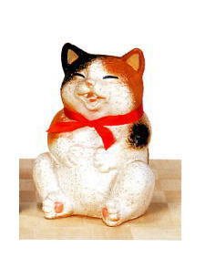 信楽焼　満腹　ねこ　（三毛）　6号