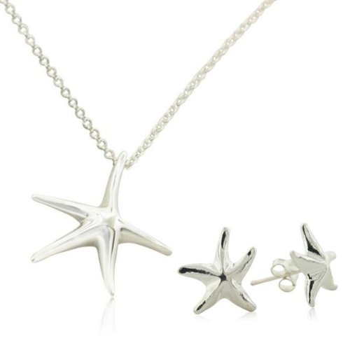 Designer Inspired Sterling Silver Large Starfish Necklace & Earrings Set