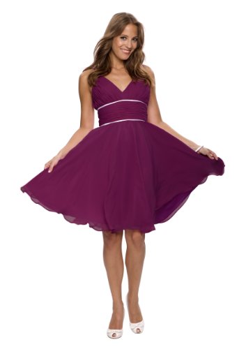 Astrapahl, Chiffon Cocktailkleid mit weißen Paspeln, knielang, Farbe purple