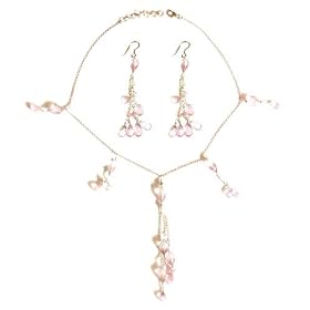 Jewellery Set - Earring & Necklace Sets Sterling Silver & Rosequartz Gemstones (gnklcs301)