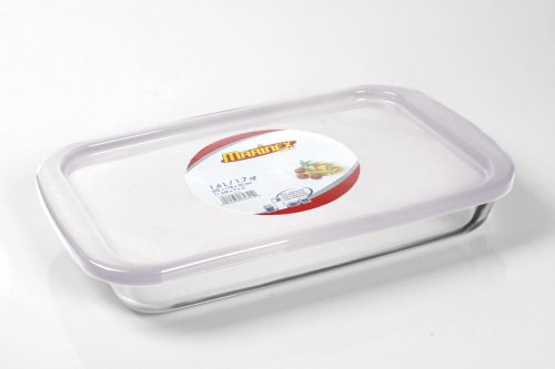 Marinex Bakeware Medium Rectangular Glass Roaster with Plastic Lid, 13-5/8