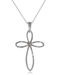10k White Gold Diamond Cross Pendant Necklace (1/2 cttw, I-J, I2-I3 Clarity), 18"