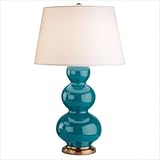 IMAGE OF Robert Abbey 323X Triple Gourd - Table Lamp, Peacock Glazed Ceramic with Antique Natural Brass Finish and Pearl Dupioni Fabric Shade