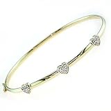 14K Yellow Gold Diamond Heart Bangle
